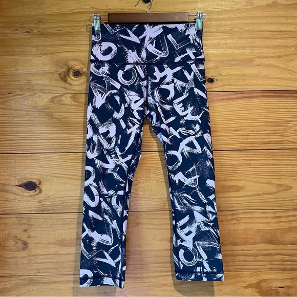 Lululemon Wunder Under Crop Leggings Graffiti Pop Antoinette True Navy 6 W6AW3S - Picture 2 of 10